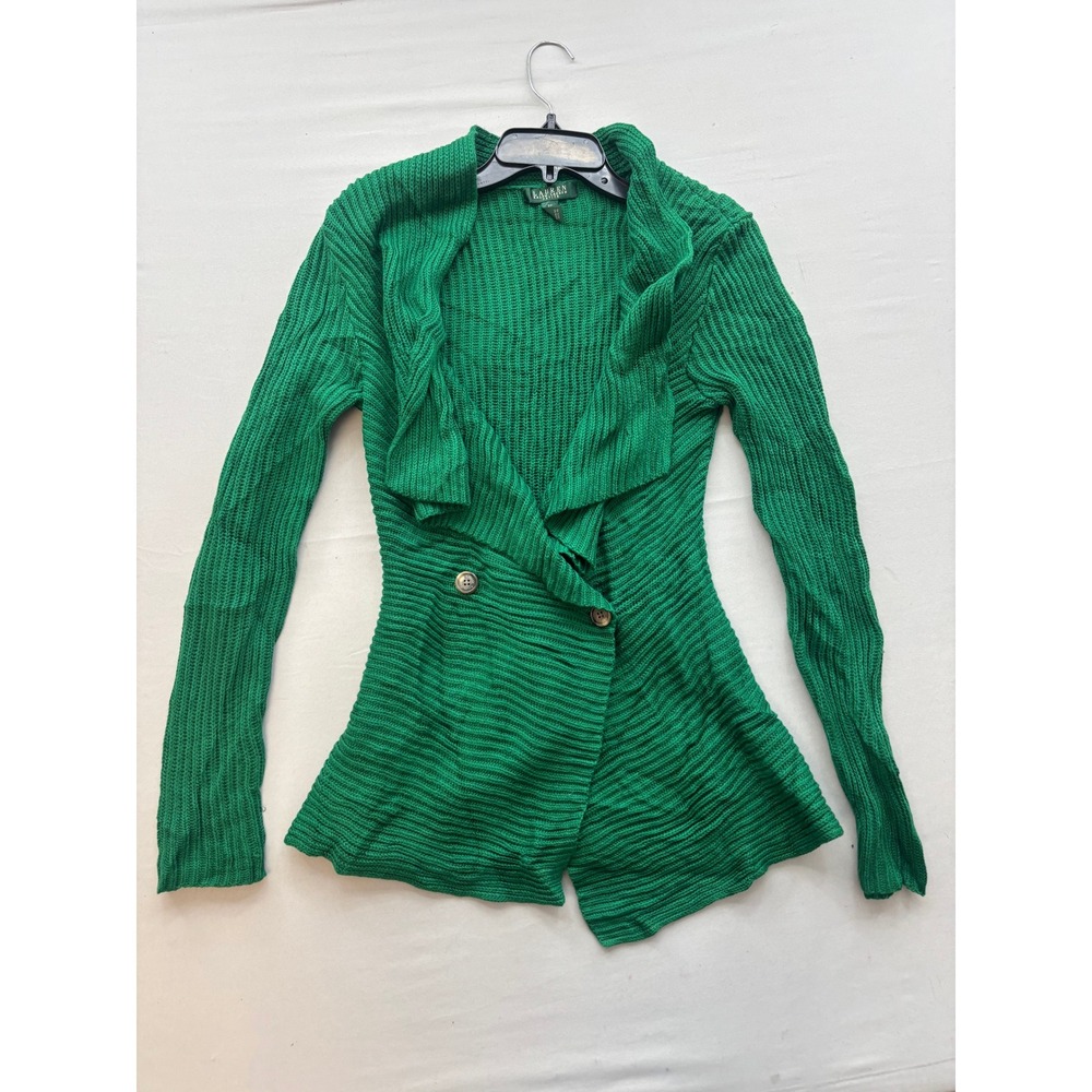 Lauren Ralph Lauren Petite Green Ribbed Shawl Collar Button Cardigan Sweater PS